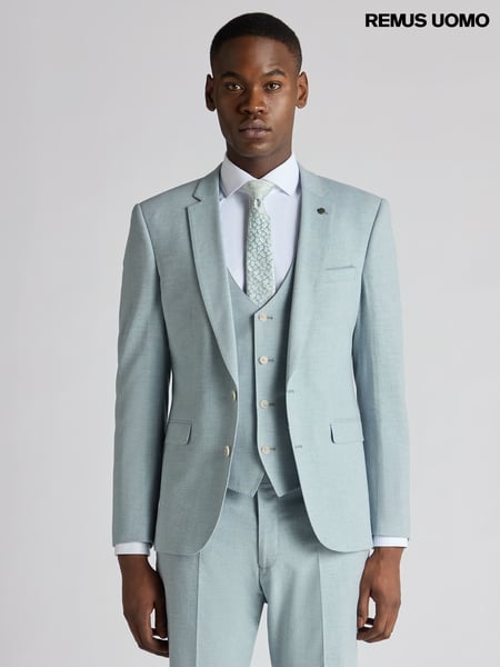 Remus Uomo Blue Slim Fit Linen-Blend Micro Pinstripe Suit Jacket (W32825) | € 264