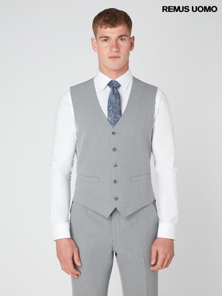 Remus Uomo Grey Tapered Fit Stretch Waistcoat (W32830) | € 78