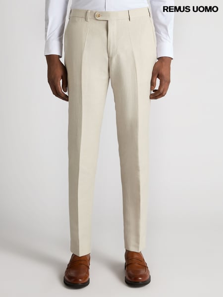 Remus Uomo Natural Tapered Fit Linen-Blend Smart Trousers (W32835) | € 140
