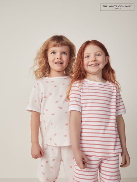 The White Company Slim Fit 100% Cotton Watermelon and Stripe White Short Pyjamas Set (W33178) | € 45 - € 48