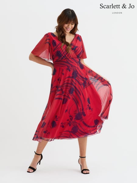 Scarlett & Jo Red Victoria Angel Sleeve Mesh Midi long Dress (W34690) | € 133