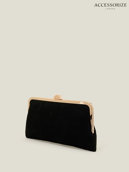 Accessorize Black Suedette Clip Frame Clutch Bag (W34831) | € 39