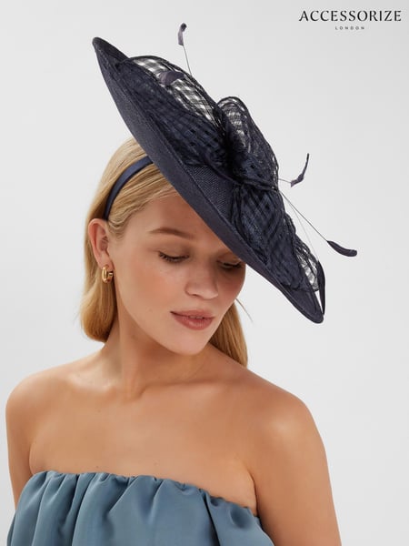 Accessorize Blue Woven Bow Feather Disc Fascinator Hat (W34834) | € 86