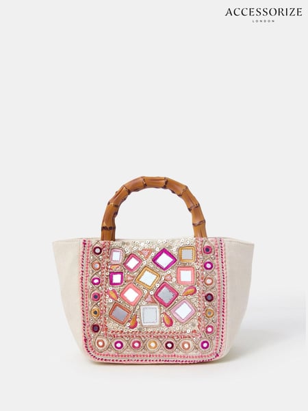 Accessorize Cream Mirror Embellished Handbag (W34853) | € 55