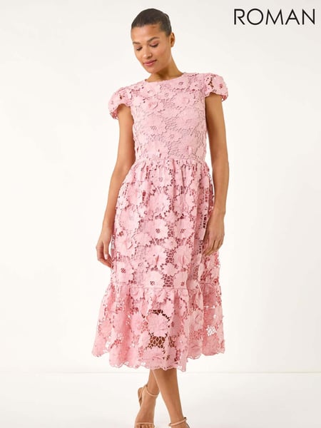 Roman Pink Crochet Lace Dress (W35118) | € 125