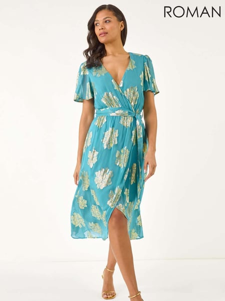 Roman Blue Jacquard Midi Wrap Dress (W35132) | € 122