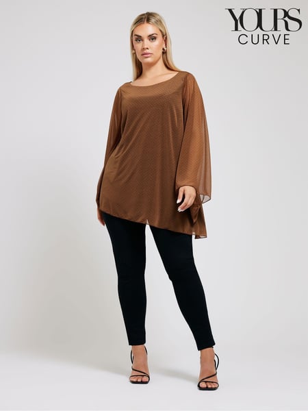 Yours Curve Brown Long Sleeve Asymmetrical Blouse (W35354) | € 28