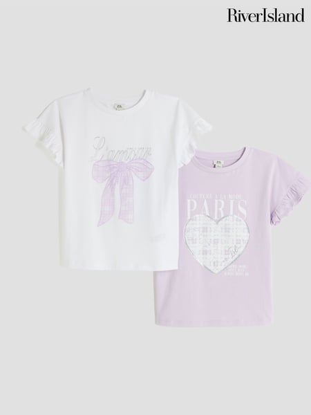 River Island Purple Girls Frill 100% Cotton T-Shirts 2 Pack (W35926) | € 31