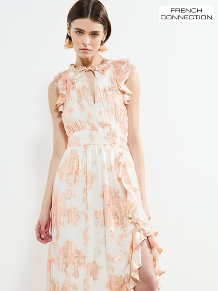 French Connection Pink Elko Jaquard Flutted Midi Dress (W36131) | € 197