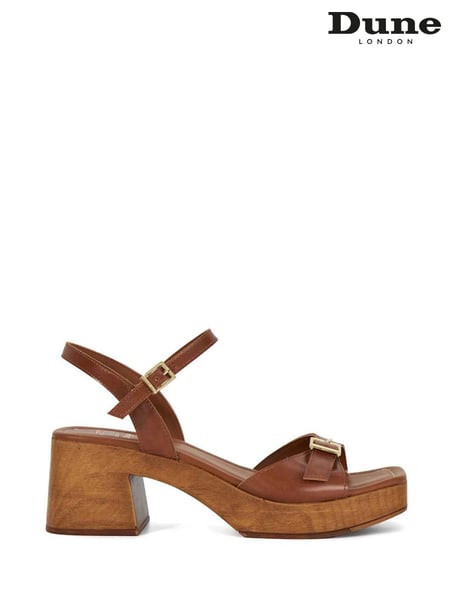 Dune London Brown Jeane Wooden Look Mid Heels (W36363) | € 139