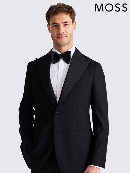 MOSS Black Italian Tailored Fit Black Twill Tuxedo Jacket (W36387) | € 466