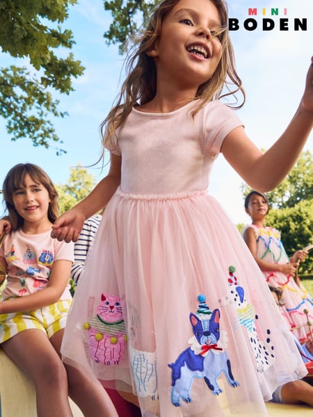 Boden Pink Ami Appliqué Tulle 100% Cotton Dress (W36441) | € 59 - € 68