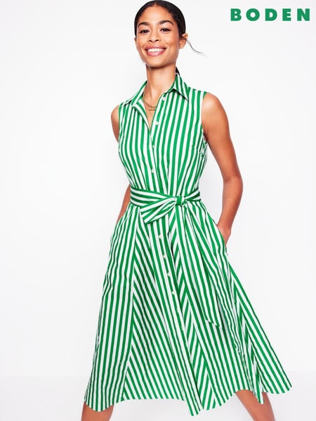 Boden Green Amy Sleeveless 100% Cotton Shirt Dress (W36454) | € 175