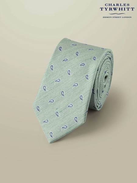 Charles Tyrwhitt Green Silk Linen Printed Tie (W36643) | € 78