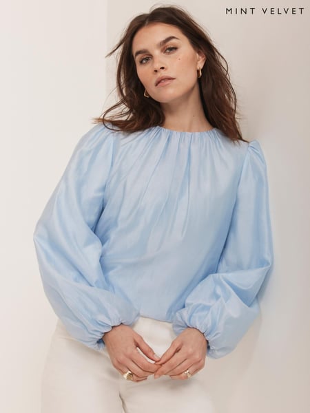 Mint Velvet Blue Sheer Puff Sleeve Blouse (W36937) | € 139