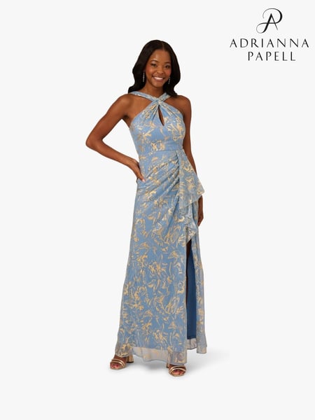Adrianna Papell Blue Halter Soft Skirt Gown (W38026) | € 310