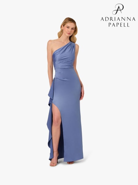 Adrianna Papell Blue One Shoulder Satin Crepe Gown (W38027) | € 310