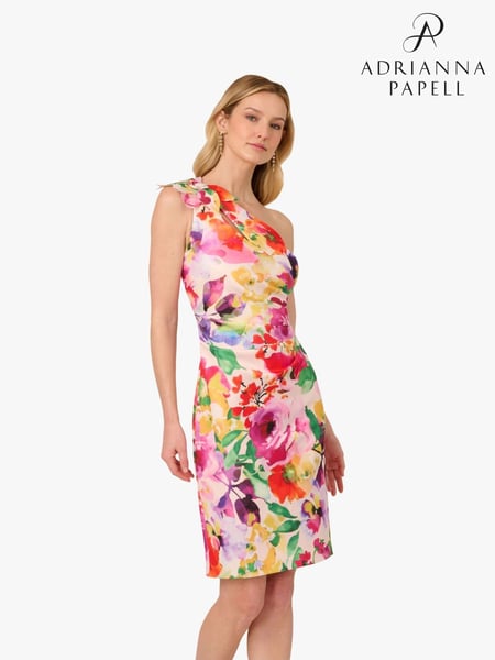 Adrianna Papell Pink Print One Shoulder Dress (W38028) | € 232