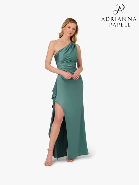 Adrianna Papell Green One Shoulder Satin Crepe Gown (W38037) | € 310