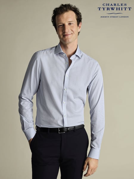 Charles Tyrwhitt Blue Classic Fit Non-Iron Cutaway Collar Gingham 100% Cotton Shirt (W38576) | € 101