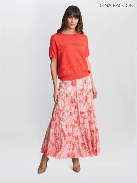 Gina Bacconi Pink Isabelle Floral Print Pleated Skirt (W40095) | € 211