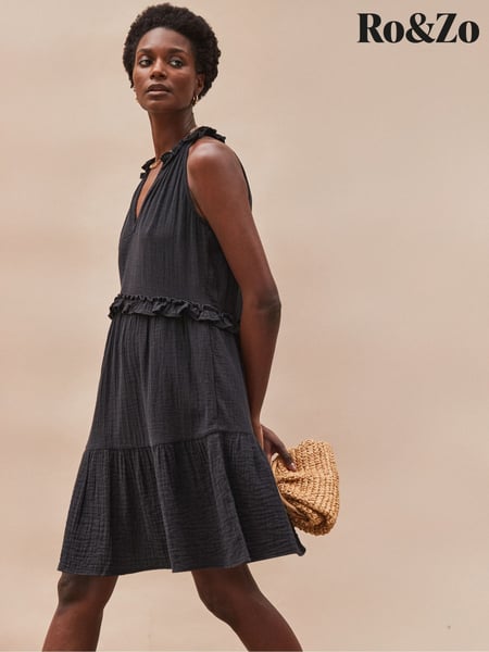 Ro&Zo Black Frill Halter Cheesecloth 100% Cotton Mini Dress (W40605) | € 123