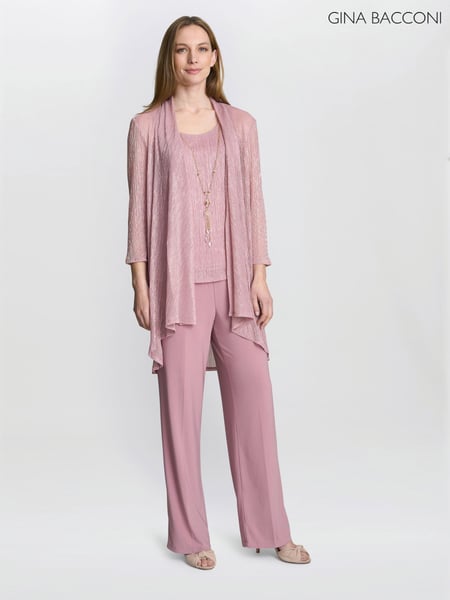 Gina Bacconi Pink Natasha Three Piece Metallic Crinkle Suit Trousers (W40735) | € 406