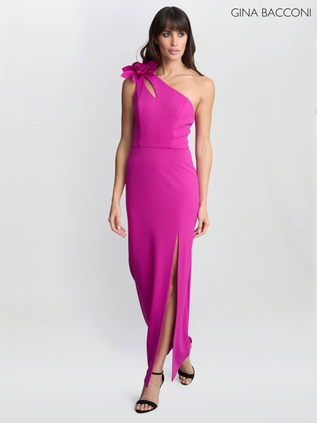Gina Bacconi Pink Portia One Shoulder Flower Maxi Dress (W40739) | € 390
