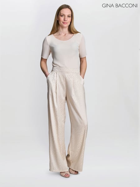 Gina Bacconi Cream Sabine Satin Jacquard Pull-On Trousers (W40757) | € 94