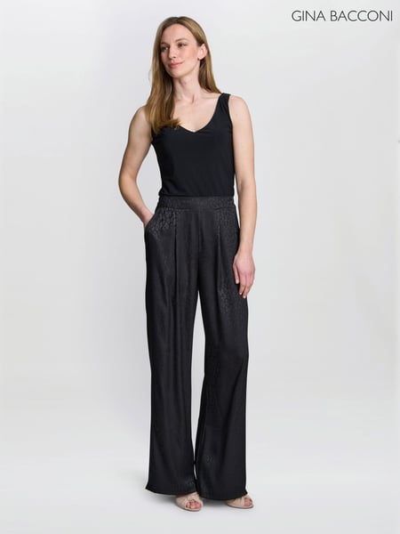 Gina Bacconi Sabine Satin Jacquard Pull On Black Trousers (W40763) | € 94