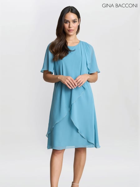 Gina Bacconi Blue Hallie Floral Print Tier Dress (W40764) | € 406
