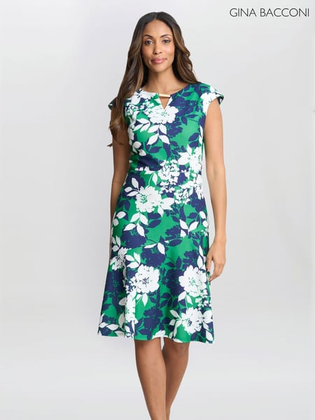 Green Gracey Floral Print Cap-Sleeve Dress (W40766) | € 343