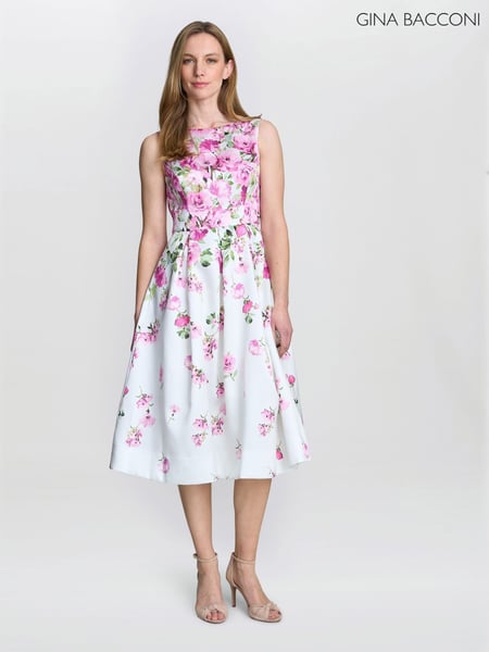 Gina Bacconi Pink Sophia Floral Print Midi Dress (W40768) | € 437