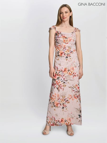 Gina Bacconi Cream Serenity Floral Print Chiffon Maxi Dress (W40771) | € 390