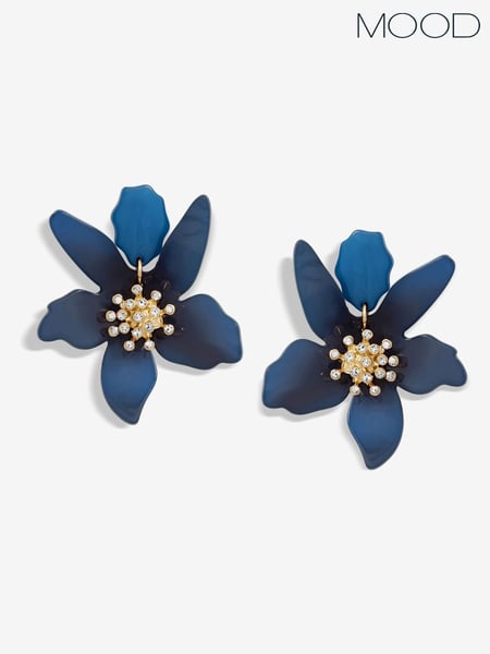 Mood Blue Blue Resin Flower Statement Drop Earrings (W43986) | € 27