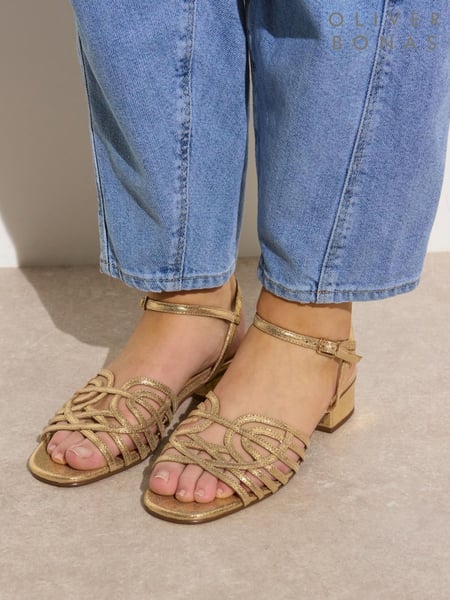 Oliver Bonas Gold Metallic Weave Heeled Sandals (W45268) | € 117