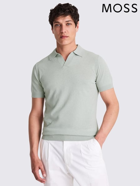 MOSS Green Linen Blend Oatmeal Skipper Polo Shirt (W45276) | € 94