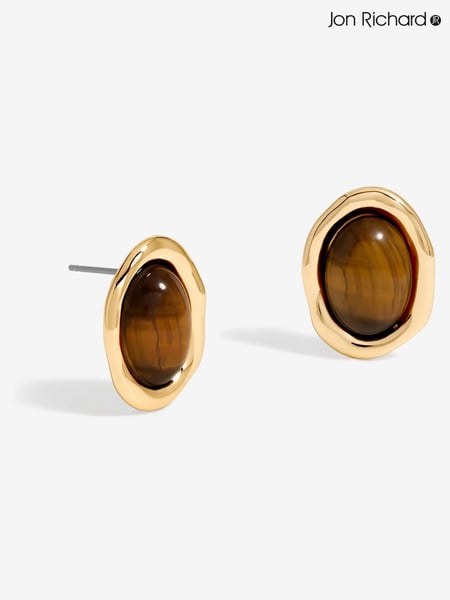 Jon Richard Gold Tone Tigers Eye Oval Stud Earrings (W45335) | € 31