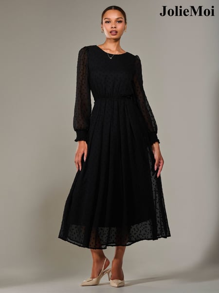 Jolie Moi Black Long Sleeve Chiffon Midaxi Dress (W45823) | € 119