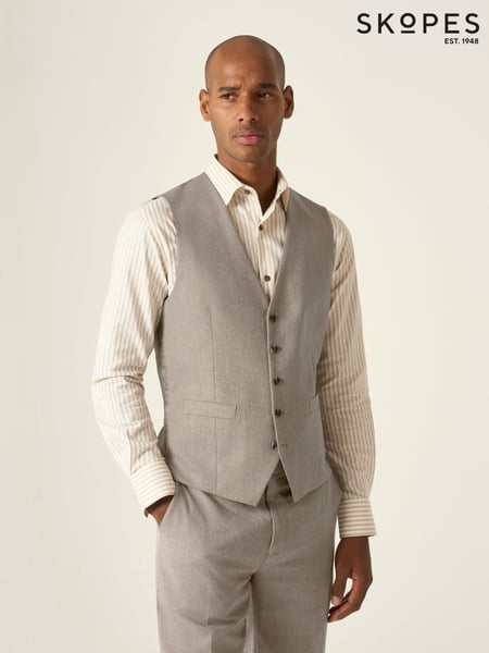 Skopes Natural Single Breasted Tailored Fit Calvados Linen Blend Suit Waistcoat (W45835) | € 86