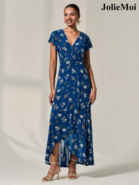 Jolie Moi Blue Floral Ruffle Hem Maxi Dress (W45869) | € 101