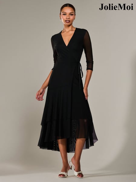 Jolie Moi Black Mesh Wrap Midaxi Dress (W45870) | € 108