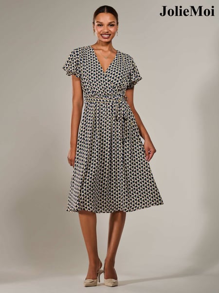 Jolie Moi Black Short Sleeve Side Tie Midi Dress (W45872) | € 108