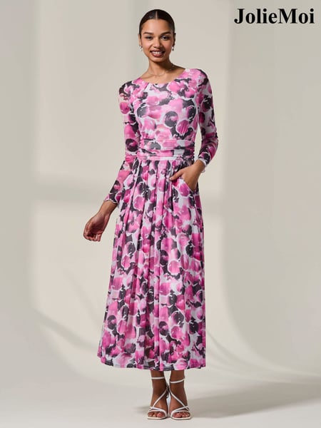 Jolie Moi Pink Mesh Abstract Maxi Dress (W45883) | € 94