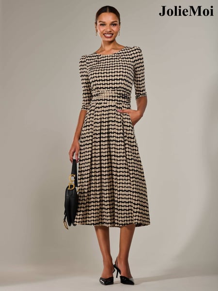 Jolie Moi Cream Jersey Half Sleeve Pleated Midaxi Dress (W45904) | € 119
