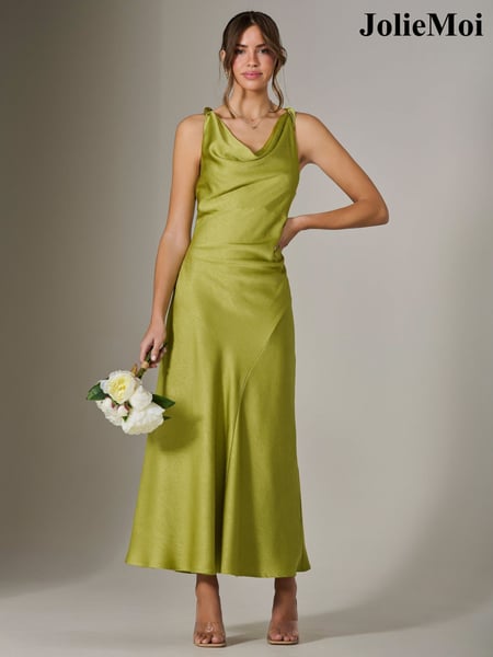 Jolie Moi Green Twisted Shoulder Cowl Neck Midaxi Dress (W45907) | € 112