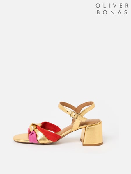 Oliver Bonas Gold Metallic & Multicolour Knot Heeled Sandals (W46995) | € 133