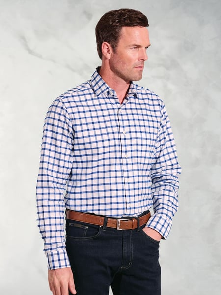 Brook Taverner Blue Oxford Grid Check 100% Cotton Shirt (W48179) | € 78