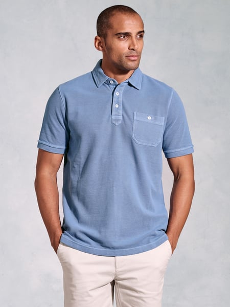 Brook Taverner Blue Garment Dye Pique 100% Cotton Polo Shirt (W48356) | € 78