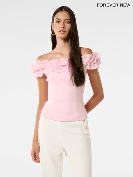 Forever New Pink Stephanie Ruffle Crepe Bustier Top (W52014) | € 86